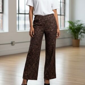 Susan Graver Metallic Knit Suede Brown Wide Leg Pants